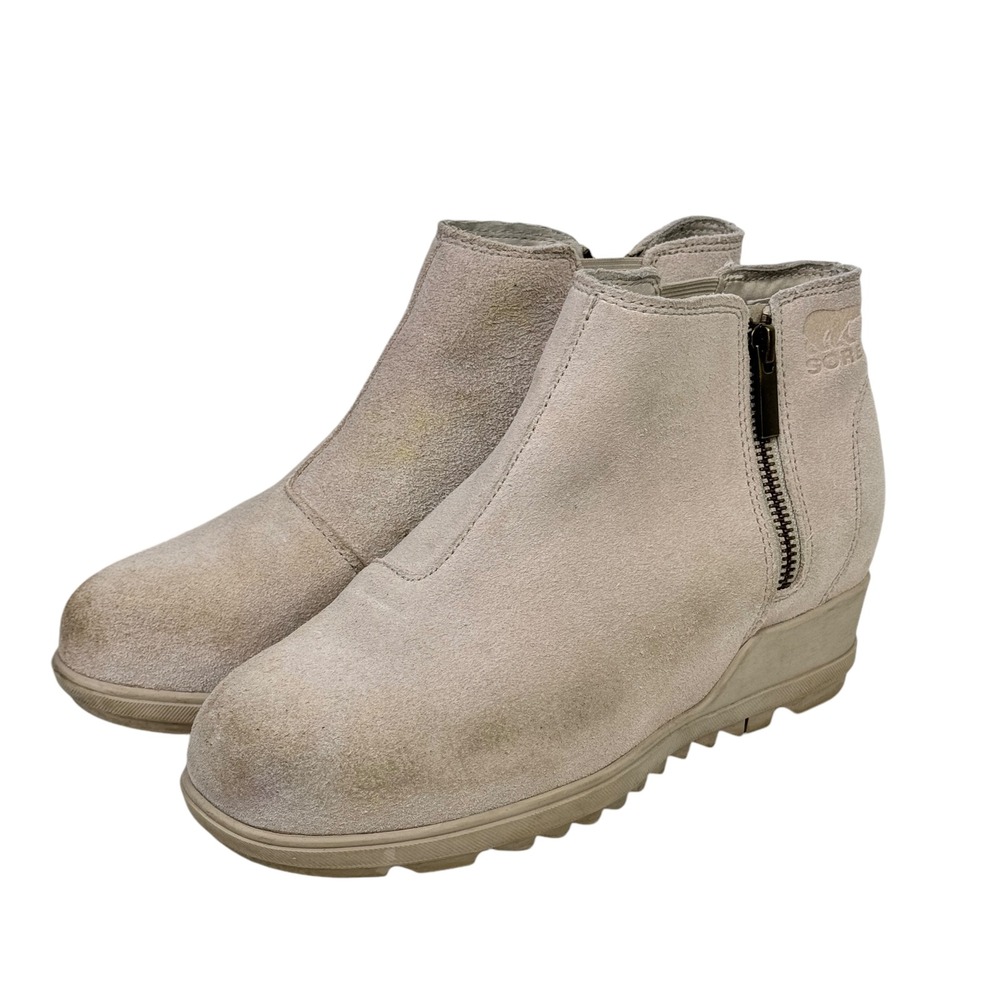 Sorel Evie Ankle Bootie Women SZ 7.5 Quarry Taupe Suede Wedge LL4726-096 Casual